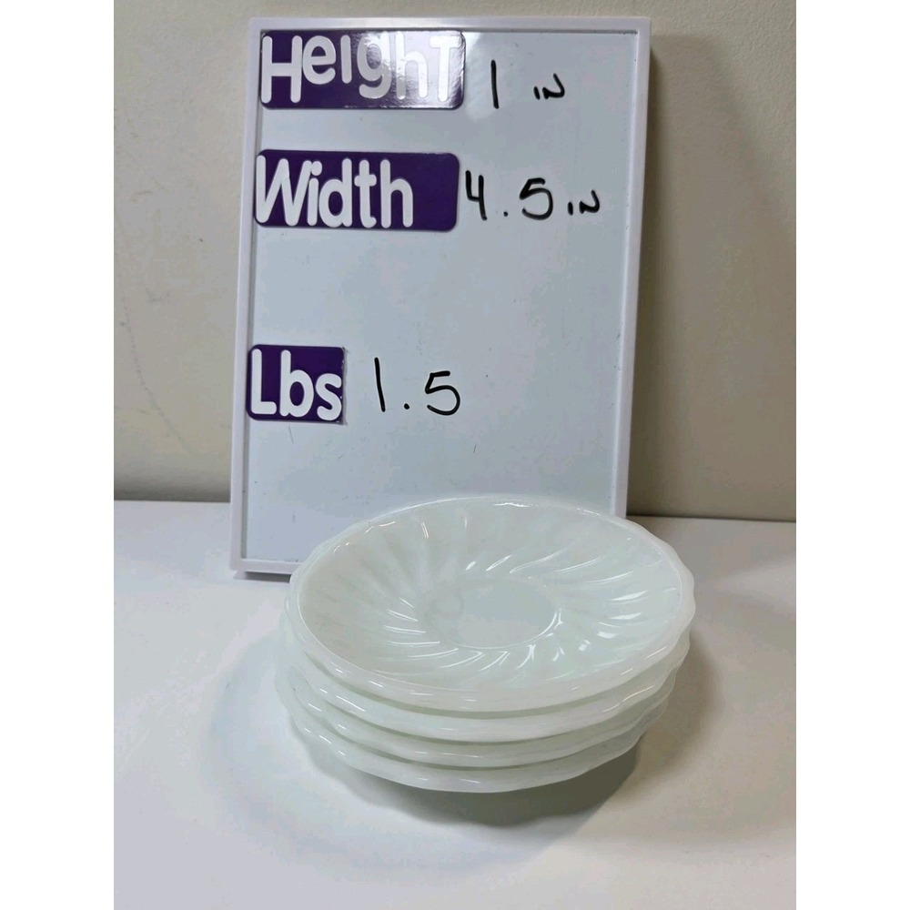 4 Vtg Anchor Hocking‎ Swirl Shell Saucer 1960s Fire King Milk Glass